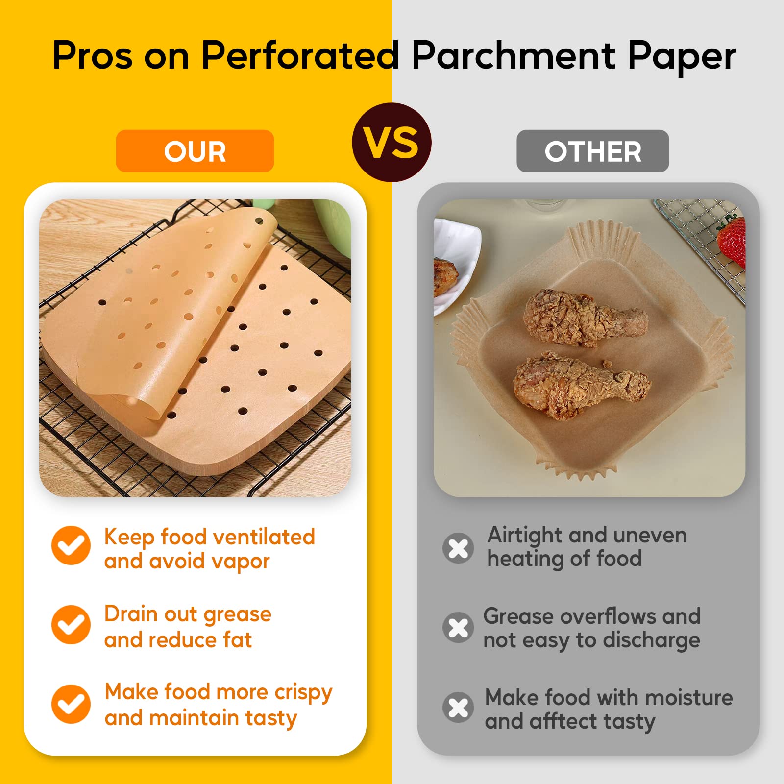 Katbite 200Pcs 9 Inch Air Fryer Parchment Paper, Heavy Duty Perforated Parchment Paper, Unbleached Air Fryer Parchment Paper Lin